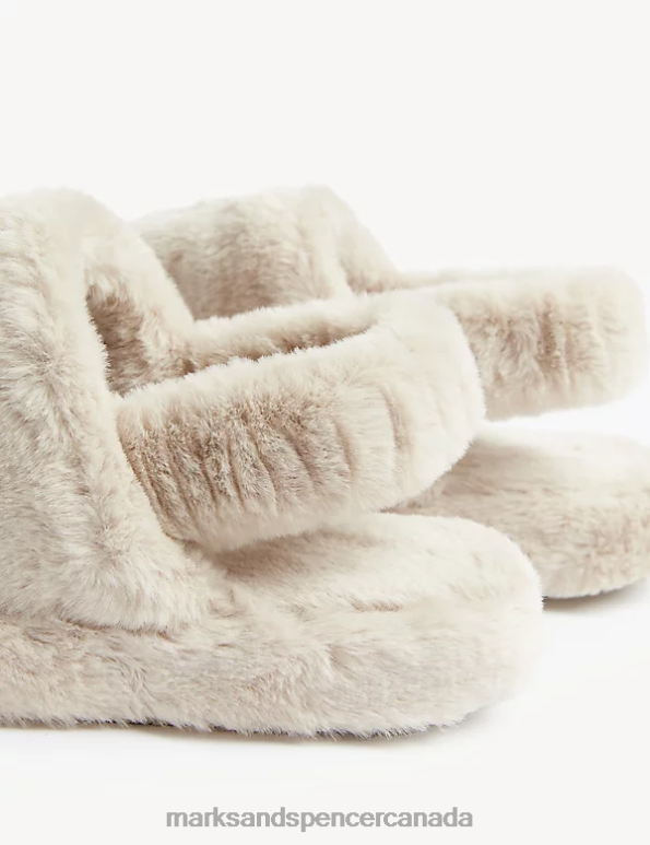 Marks and Spencer sale - Women Cream Footwear Marks & Spencer Faux Fur Slippers with Freshfeet 20VTD2157