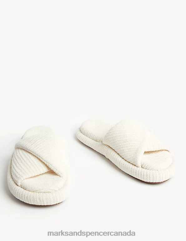 Women Cream Footwear Marks & Spencer Knitted Flat Mule Slippers 20VTD1545 - Marks and Spencer outlet