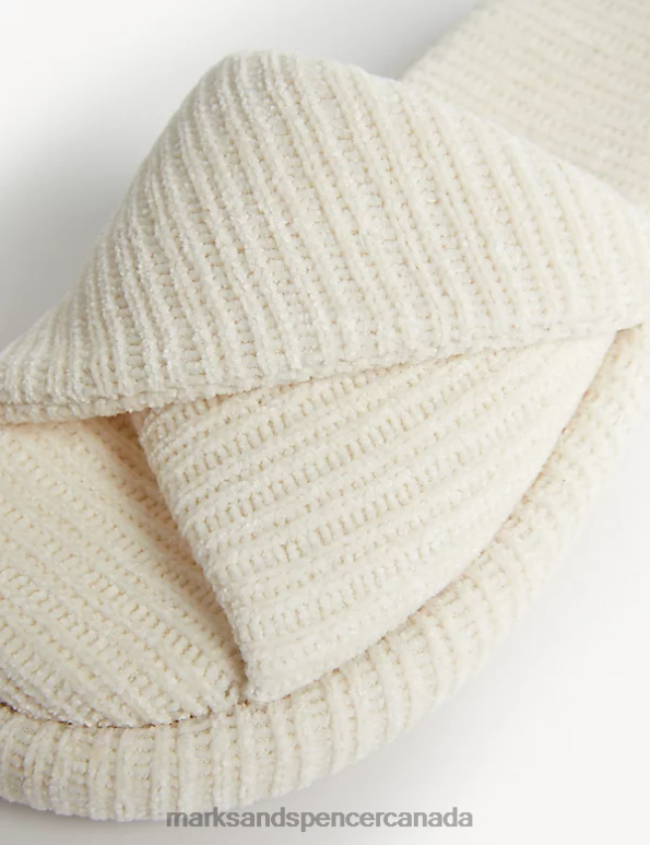 Women Cream Footwear Marks & Spencer Knitted Flat Mule Slippers 20VTD1545 - Marks and Spencer outlet