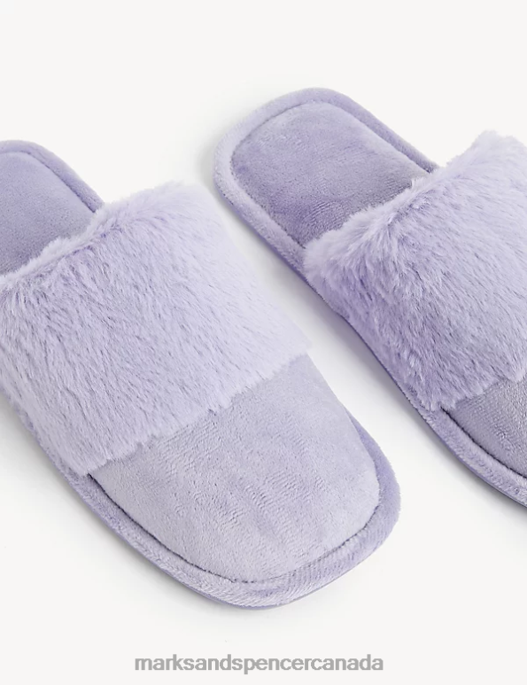 Women Lilac Footwear Marks & Spencer Faux Fur Cuff Mule Slippers 20VTD3226 - Marks and Spencer outlet