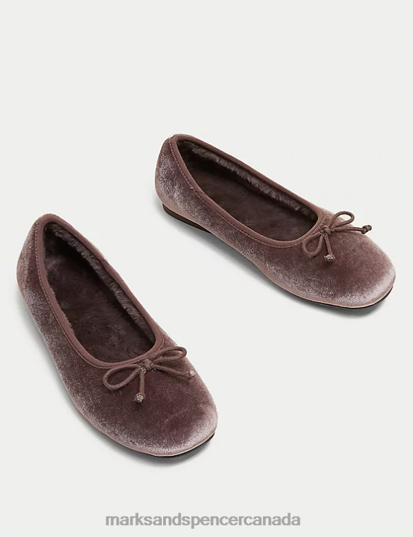 Marks and Spencer sale - Women Pink Footwear Marks & Spencer Velvet Bow Ballerina Slippers 20VTD3324