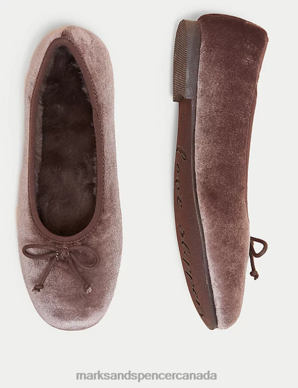 Marks and Spencer sale - Women Pink Footwear Marks & Spencer Velvet Bow Ballerina Slippers 20VTD3324