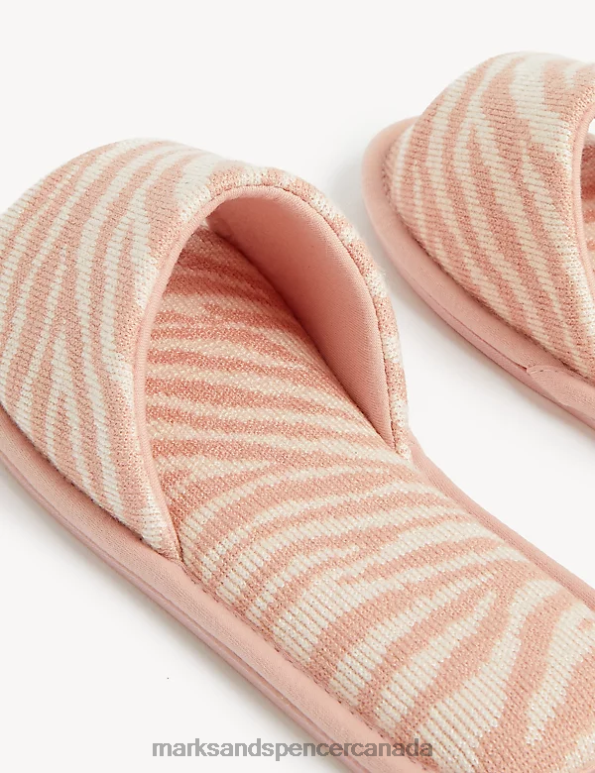 Women Pink Mix Footwear Marks & Spencer Zebra Print Open Toe Mule Slippers 20VTD560 - Marks and Spencer online