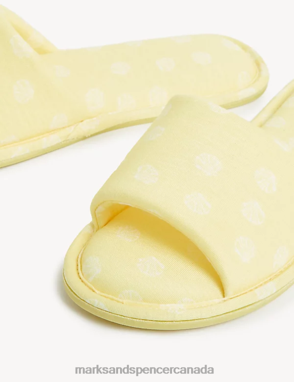 Women Soft Yellow Footwear Marks & Spencer Shell Print Open Toe Mule Slippers 20VTD2326 - Marks and Spencer outlet