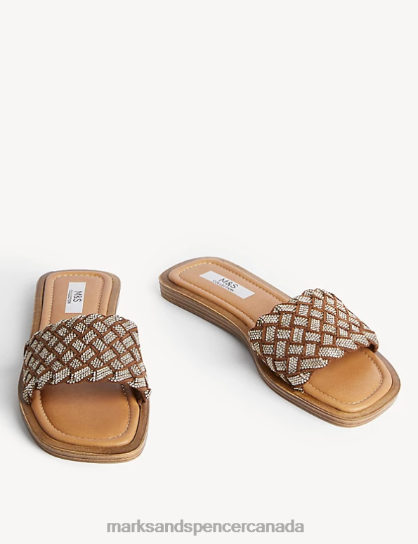 Marks and Spencer near me - Women Tan Footwear Marks & Spencer Woven Sparkle Flat Sliders 20VTD2138