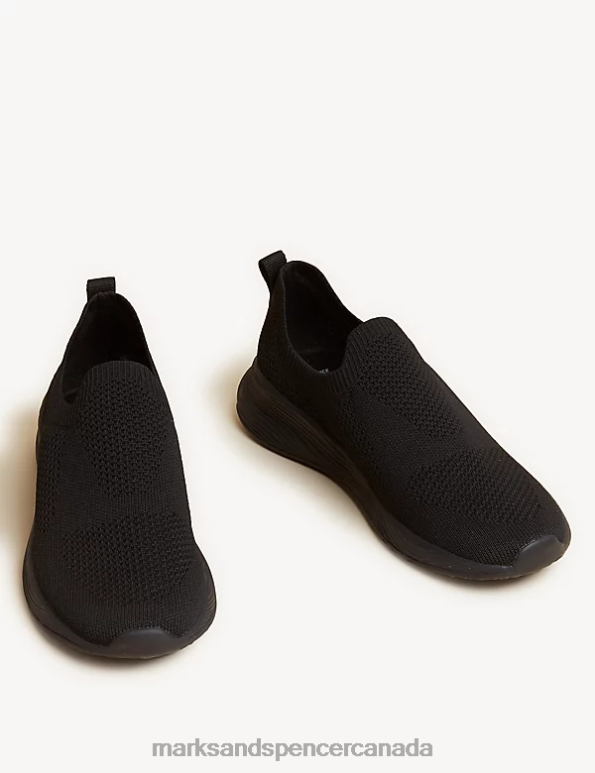 Women Black Footwear Marks & Spencer Knitted Slip On Trainers 20VTD1527 - Marks and Spencer Canada locations