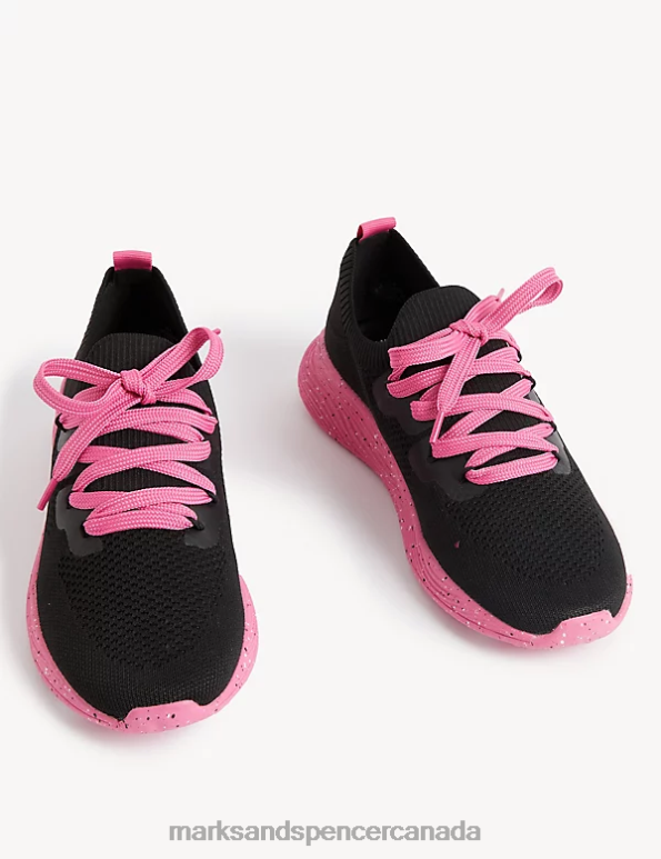 Marks and Spencer near me - Women Black Mix Footwear Marks & Spencer Knitted Lace Up Trainers 20VTD1441