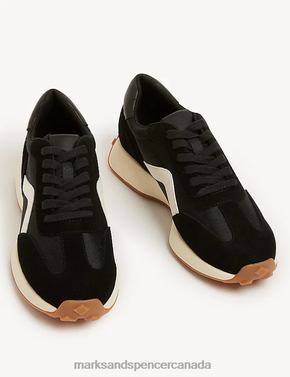 Women Black Mix Footwear Marks & Spencer Leather Lace Up Side Detail Trainers 20VTD2832 - Marks and Spencer online