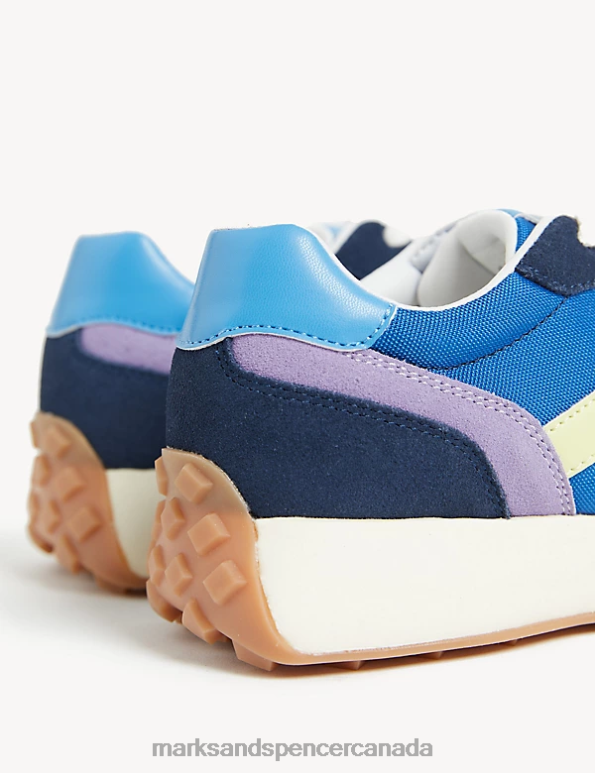 Women Blue Mix Footwear Marks & Spencer Leather Lace Up Side Detail Trainers 20VTD2833 - Marks and Spencer Canada locations