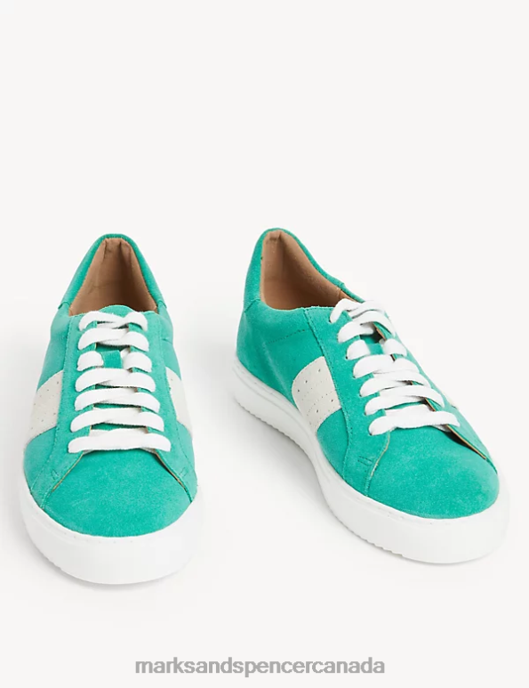 Marks and Spencer near me - Women Green Footwear Marks & Spencer Suede Lace Up Trainers 20VTD2930