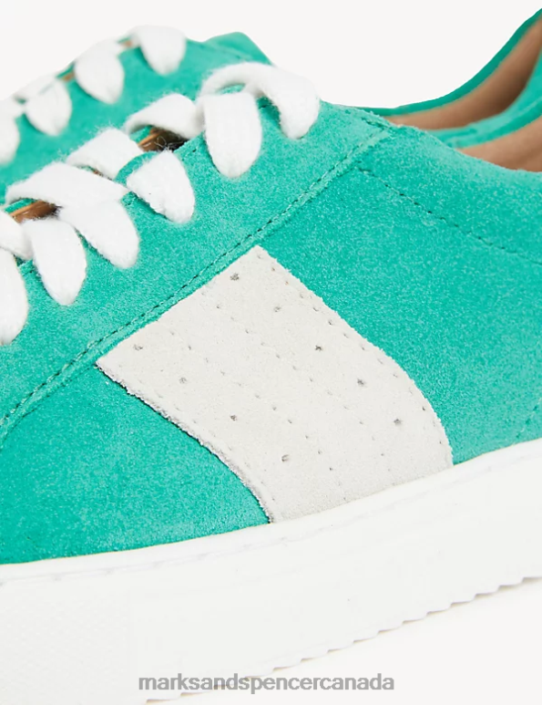 Marks and Spencer near me - Women Green Footwear Marks & Spencer Suede Lace Up Trainers 20VTD2930