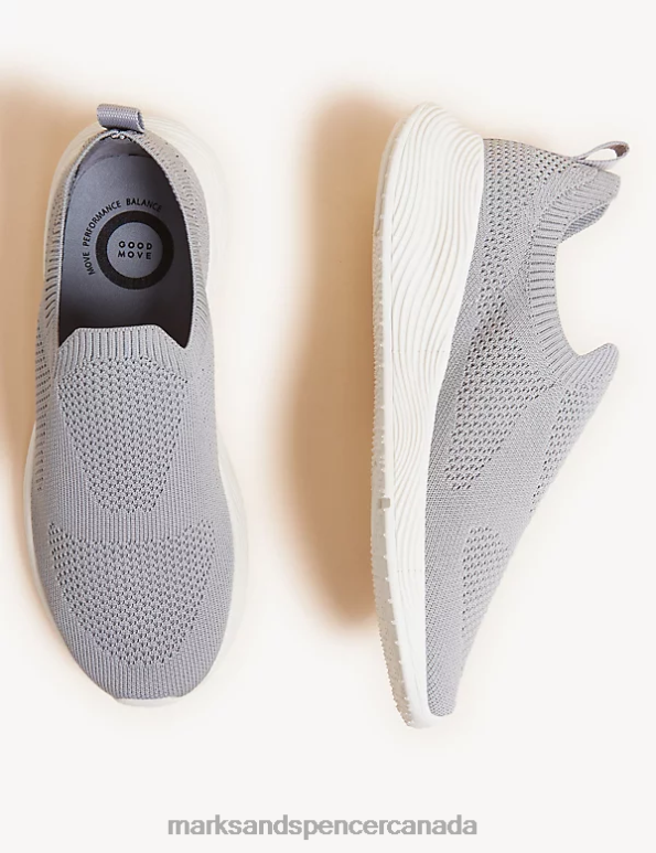 Women Grey Footwear Marks & Spencer Knitted Slip On Trainers 20VTD1877 - Marks and Spencer Canada locations