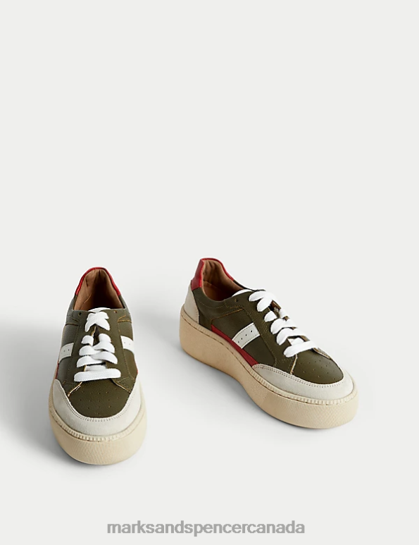 Marks and Spencer Canada - Women Khaki Mix Footwear Marks & Spencer Lace Up Side Detail Trainers 20VTD1197