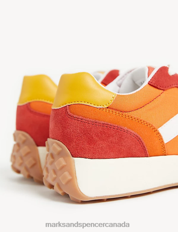 Women Orange Footwear Marks & Spencer Leather Lace Up Side Detail Trainers 20VTD2834 - Marks and Spencer outlet