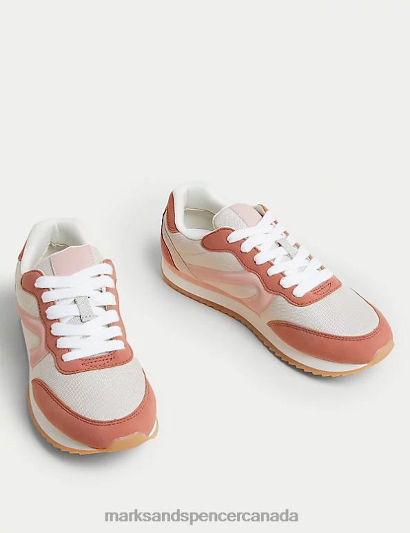 Women Pink Mix Footwear Marks & Spencer Lace Up Side Detail Trainers 20VTD2044 - Marks and Spencer outlet