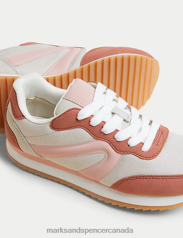 Women Pink Mix Footwear Marks & Spencer Lace Up Side Detail Trainers 20VTD2044 - Marks and Spencer outlet