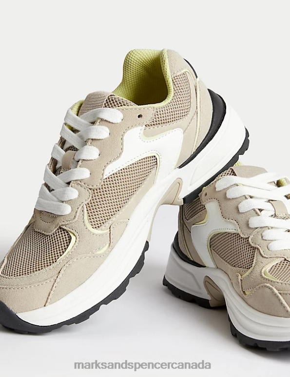 Women Taupe Footwear Marks & Spencer Chunky Mesh Detail Trainers 20VTD1169 - Marks and Spencer outlet