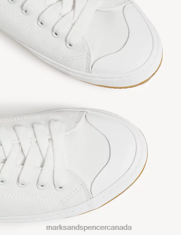 Marks and Spencer near me - Women White Footwear Marks & Spencer Canvas Lace Up Stripe Trainers 20VTD2112