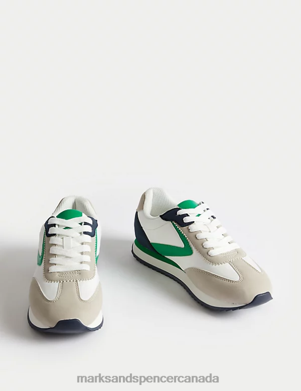 Women White/Green Footwear Marks & Spencer Side Detail Trainers 20VTD1498 - Marks and Spencer online