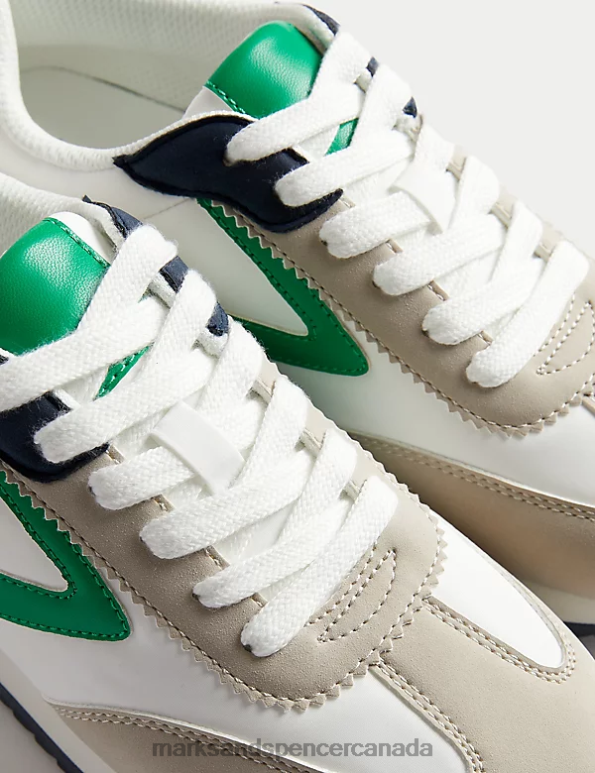 Women White/Green Footwear Marks & Spencer Side Detail Trainers 20VTD1498 - Marks and Spencer online