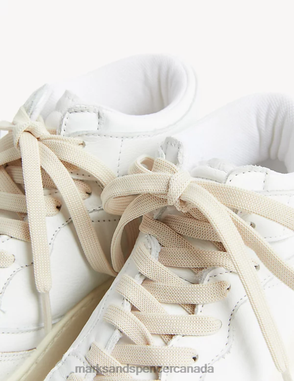 Women White Mix Footwear Marks & Spencer Leather Lace Up High Top Trainers 20VTD1551 - Marks and Spencer outlet