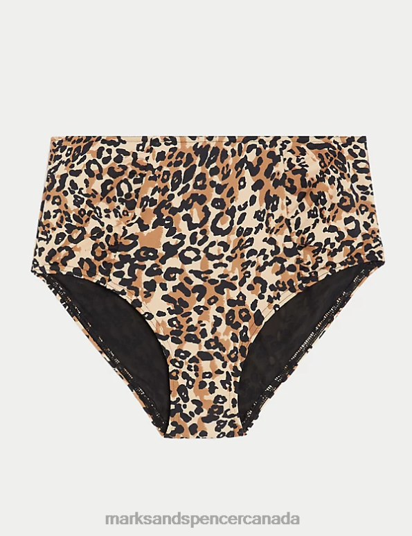 Marks and Spencer near me - Women Brown Mix Swimwear & Beachwear Marks & Spencer Tummy Control Printed Ruched Bikini Bottoms 20VTD3191