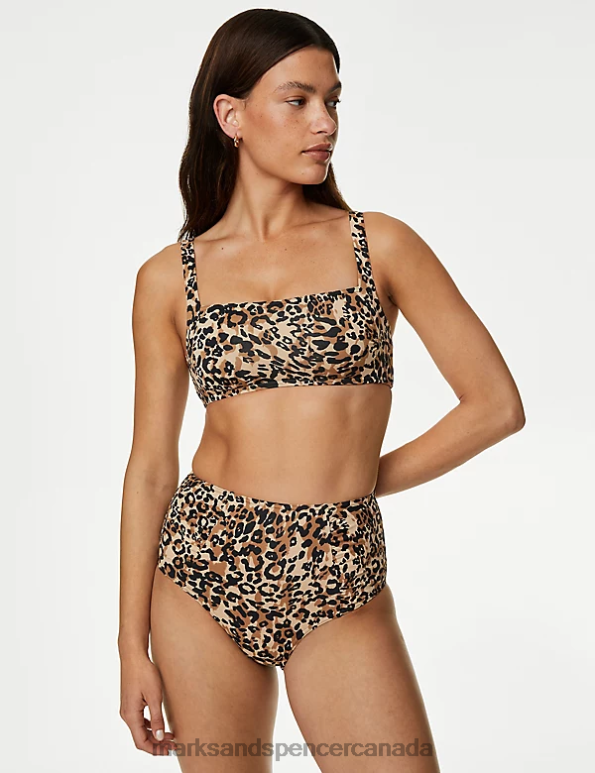 Marks and Spencer near me - Women Brown Mix Swimwear & Beachwear Marks & Spencer Tummy Control Printed Ruched Bikini Bottoms 20VTD3191