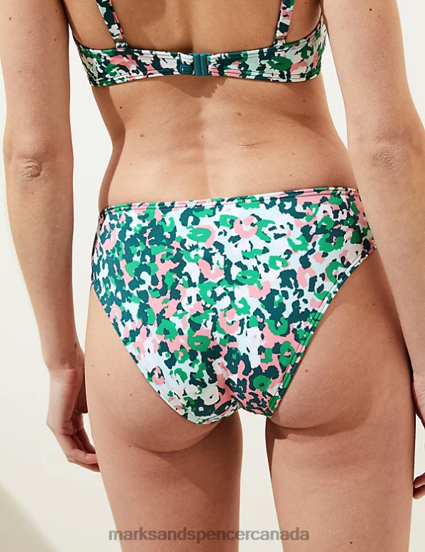 Women Green Mix Swimwear & Beachwear Marks & Spencer Printed High Leg Bikini Bottoms 20VTD2561 - Marks and Spencer online