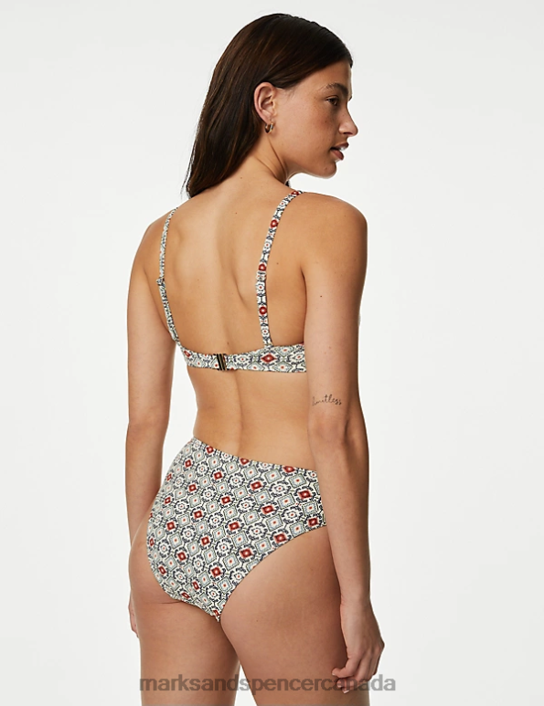 Marks and Spencer near me - Women Ivory Mix Swimwear & Beachwear Marks & Spencer Tummy Control Printed High Leg Bikini Bottoms 20VTD2004