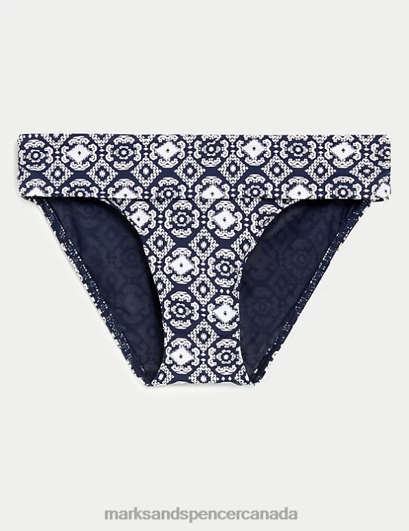 Marks and Spencer Canada - Women Navy Mix Swimwear & Beachwear Marks & Spencer Printed Roll Top Bikini Bottoms 20VTD3311