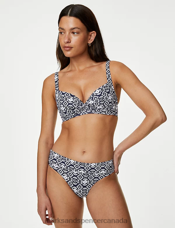 Marks and Spencer Canada - Women Navy Mix Swimwear & Beachwear Marks & Spencer Printed Roll Top Bikini Bottoms 20VTD3311