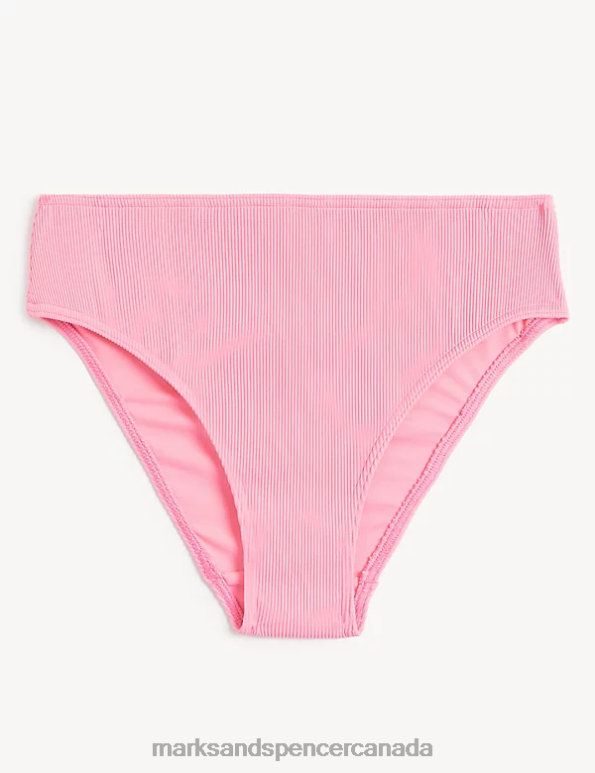 Women Petal Pink Swimwear & Beachwear Marks & Spencer Ribbed High Waisted High Leg Bikini Bottoms 20VTD1827 - Marks and Spencer outlet