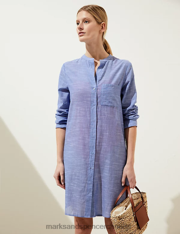 Women Chambray Swimwear & Beachwear Marks & Spencer Pure Cotton Collarless Beach Cover Up Shirt 20VTD1201 - Marks and Spencer outlet