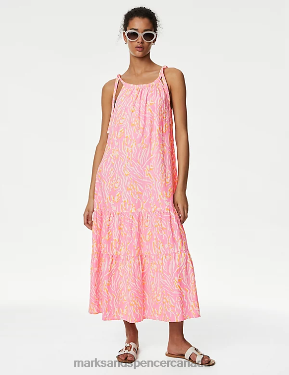 Marks and Spencer near me - Women Pink Mix Swimwear & Beachwear Marks & Spencer Linen Blend Animal Print Maxi Tiered Dress 20VTD3093