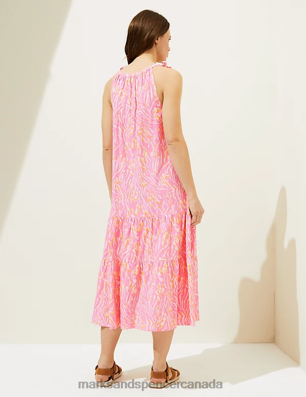 Marks and Spencer near me - Women Pink Mix Swimwear & Beachwear Marks & Spencer Linen Blend Animal Print Maxi Tiered Dress 20VTD3093
