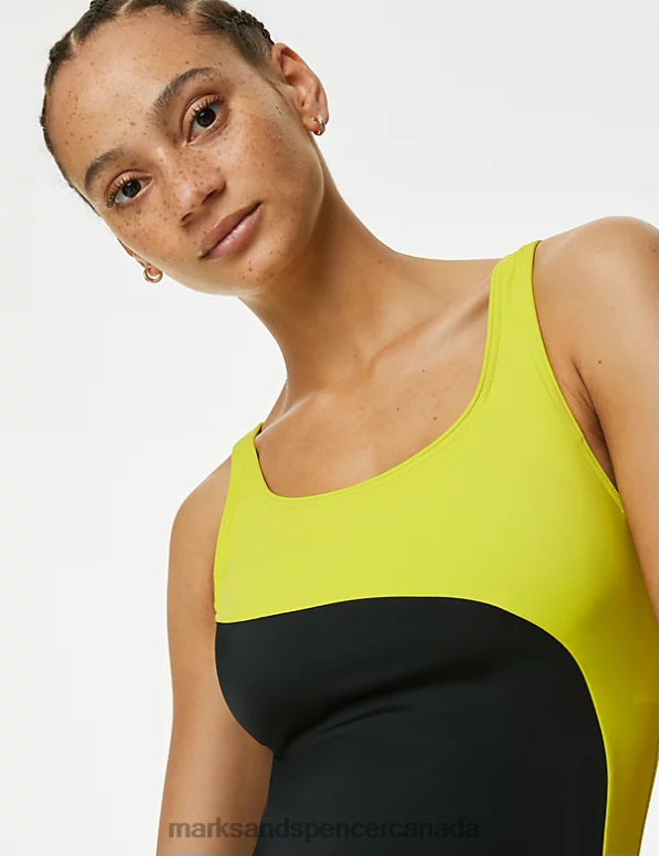 Women Black Mix Swimwear & Beachwear Marks & Spencer Padded Panelled Scoop Neck Swimsuit 20VTD720 - Marks and Spencer outlet