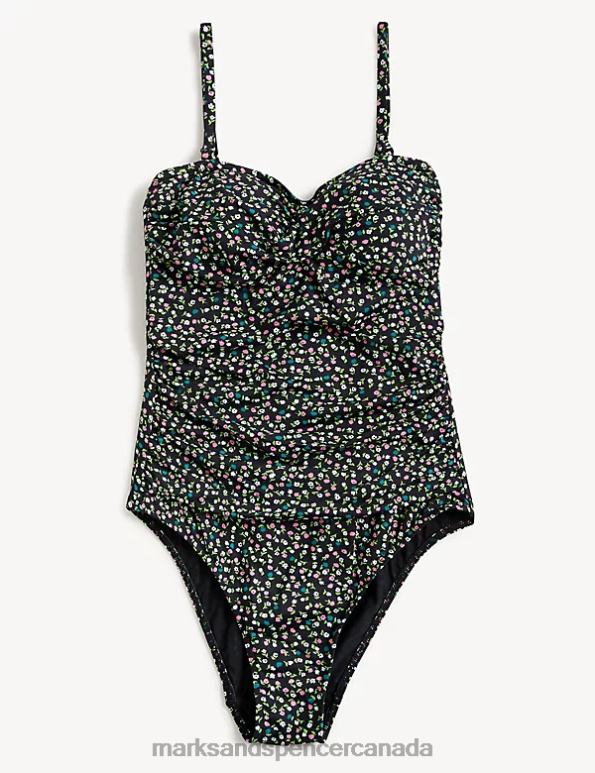 Women Black Mix Swimwear & Beachwear Marks & Spencer Tummy Control Printed Bandeau Swimsuit 20VTD2829 - Marks and Spencer online