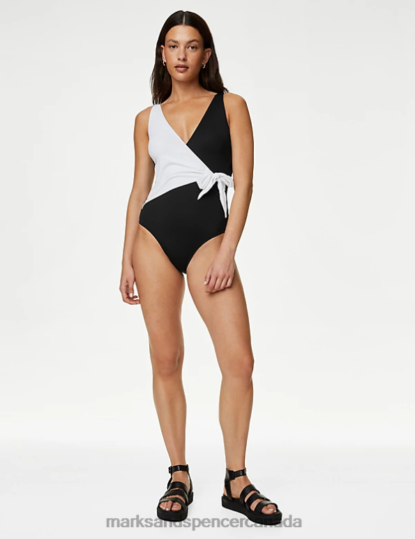 Marks and Spencer sale - Women Black Mix Swimwear & Beachwear Marks & Spencer Tummy Control Wrap Plunge Swimsuit 20VTD301