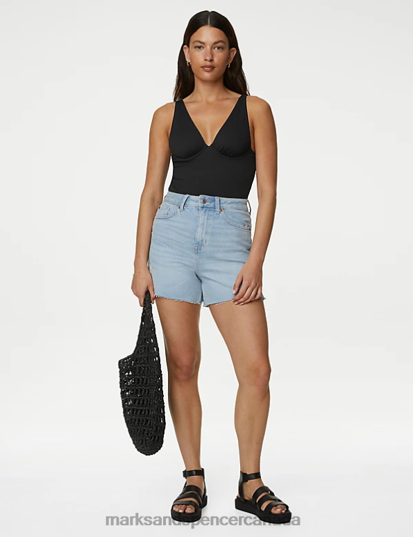 Women Black Swimwear & Beachwear Marks & Spencer Ribbed Wired Plunge Swimsuit 20VTD2161 - Marks and Spencer Canada locations