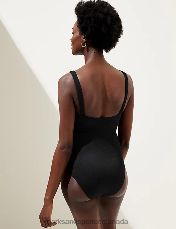Marks and Spencer sale - Women Black Swimwear & Beachwear Marks & Spencer Tummy Control Ribbed Padded V-Neck Swimsuit 20VTD1710
