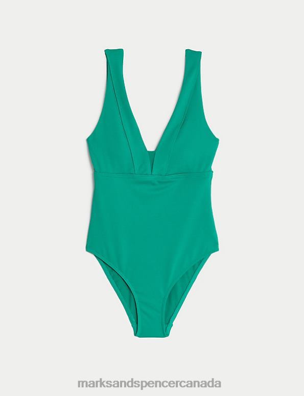 Women Bright Green Swimwear & Beachwear Marks & Spencer Tummy Control Padded Plunge Swimsuit 20VTD2312 - Marks and Spencer outlet