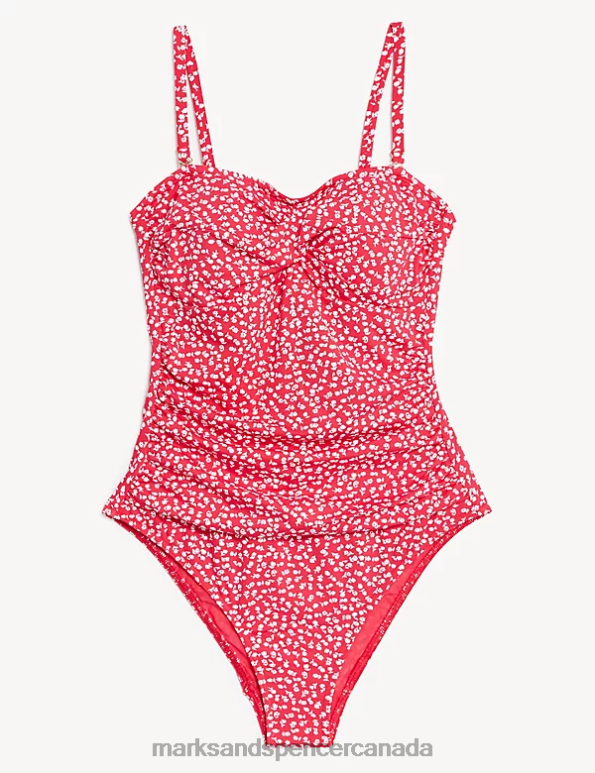 Women Bright Red Swimwear & Beachwear Marks & Spencer Tummy Control Printed Bandeau Swimsuit 20VTD3148 - Marks and Spencer outlet