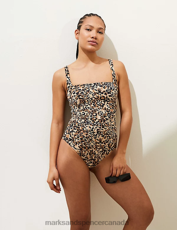 Women Brown Mix Swimwear & Beachwear Marks & Spencer Tummy Control Printed Padded Swimsuit 20VTD2488 - Marks and Spencer Canada locations