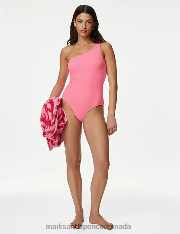Women Bubblegum Swimwear & Beachwear Marks & Spencer Textured One Shoulder Swimsuit 20VTD1805 - Marks and Spencer Canada locations
