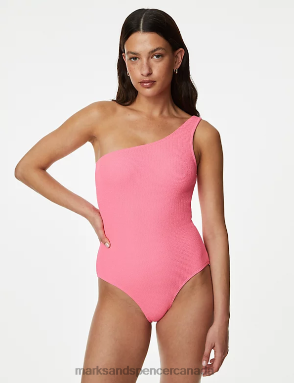 Women Bubblegum Swimwear & Beachwear Marks & Spencer Textured One Shoulder Swimsuit 20VTD1805 - Marks and Spencer Canada locations
