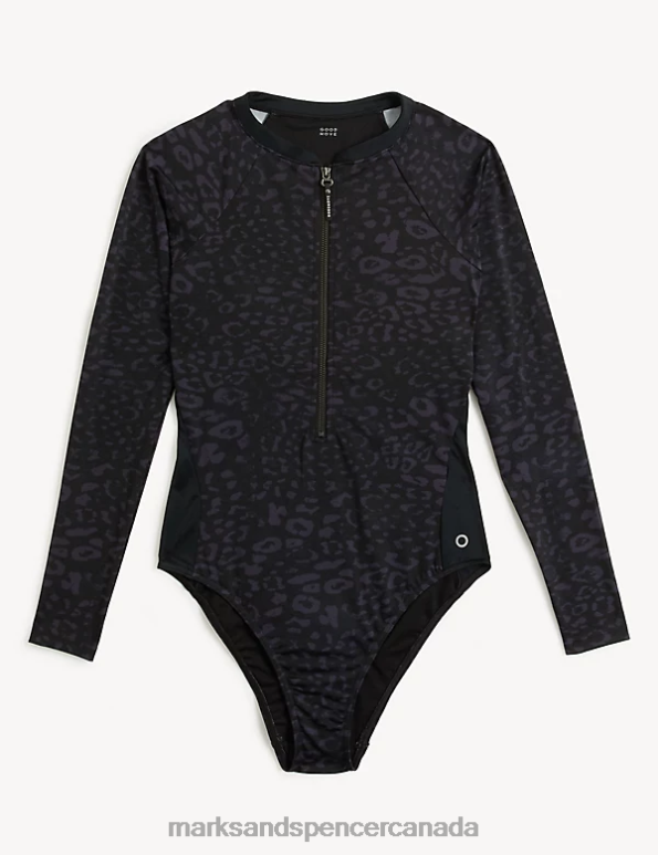 Women Grey Mix Swimwear & Beachwear Marks & Spencer Zip Up Long Sleeve Swimsuit 20VTD2184 - Marks and Spencer outlet