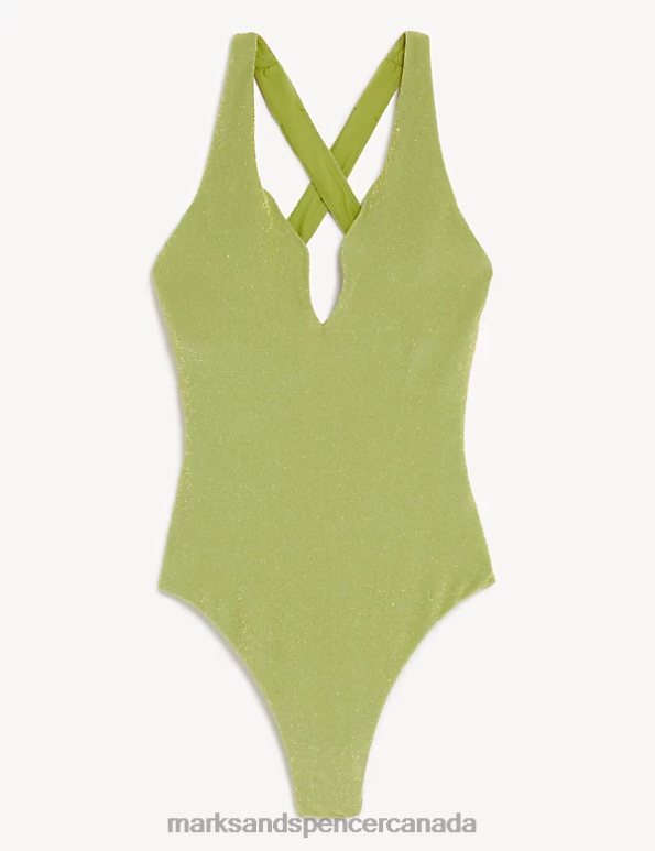Marks and Spencer sale - Women Medium Green Swimwear & Beachwear Marks & Spencer Sparkle Plunge Swimsuit 20VTD1146