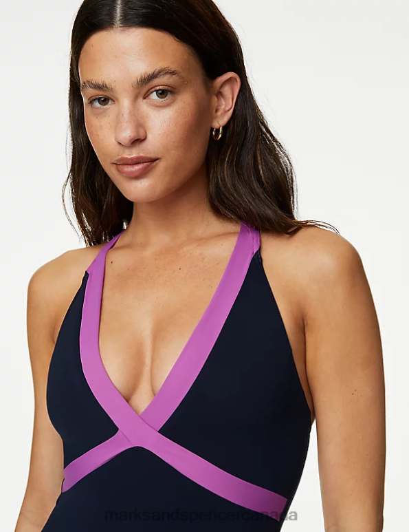 Marks and Spencer sale - Women Navy Mix Swimwear & Beachwear Marks & Spencer Monochrome Padded Plunge Swimsuit 20VTD2038