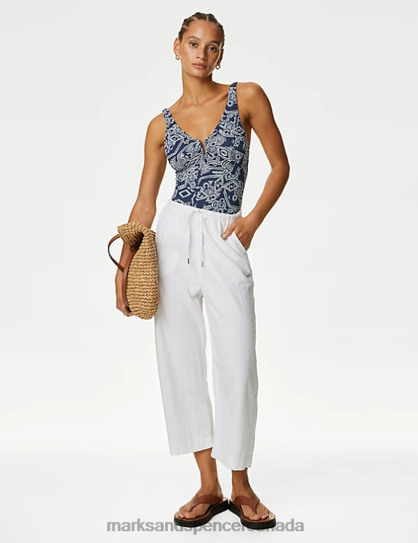 Women Navy Mix Swimwear & Beachwear Marks & Spencer Printed Padded U-Wire Plunge Swimsuit 20VTD119 - Marks and Spencer Canada locations