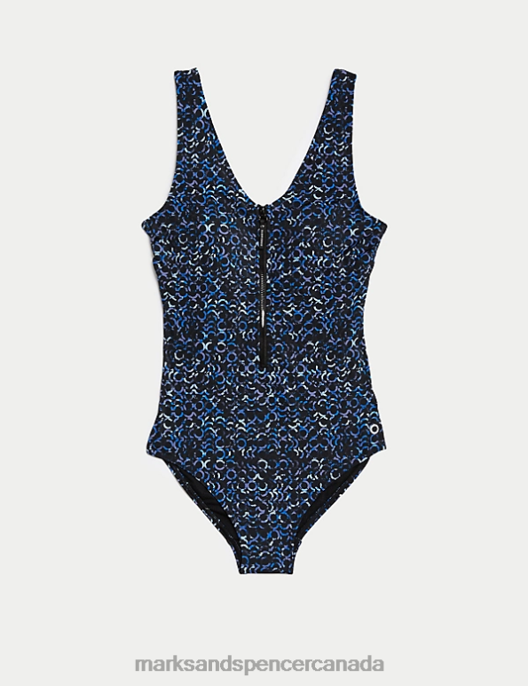 Women Navy Mix Swimwear & Beachwear Marks & Spencer Printed Padded Zip Up Swimsuit 20VTD1050 - Marks and Spencer outlet